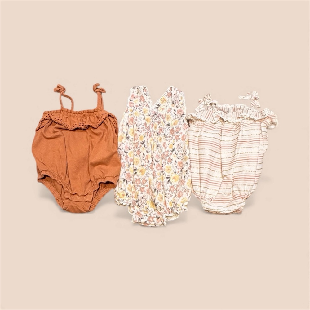 Set of Three Baby Rompers in Earth Tones